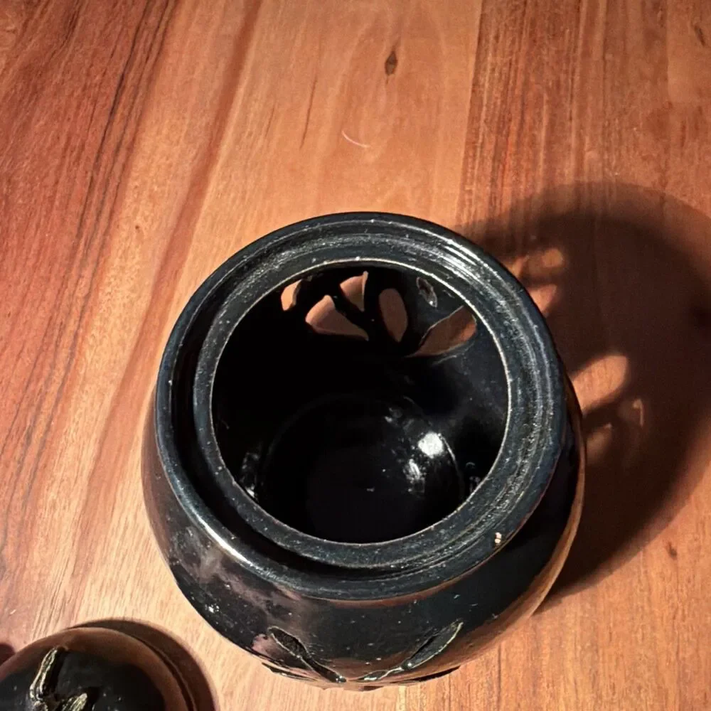 Signed Judy T Clark Turner Studio Art Pottery Lidded Jar Pierced Cutout Glaze